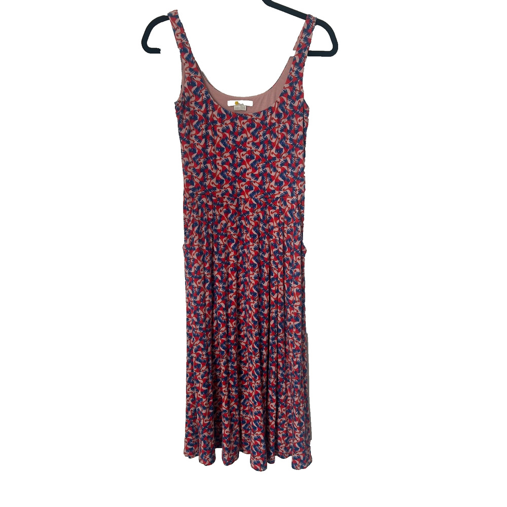 Boden Dress Size 2P Artsy Petronella Flamingo Print Scoop Neck Sleeveless Midi